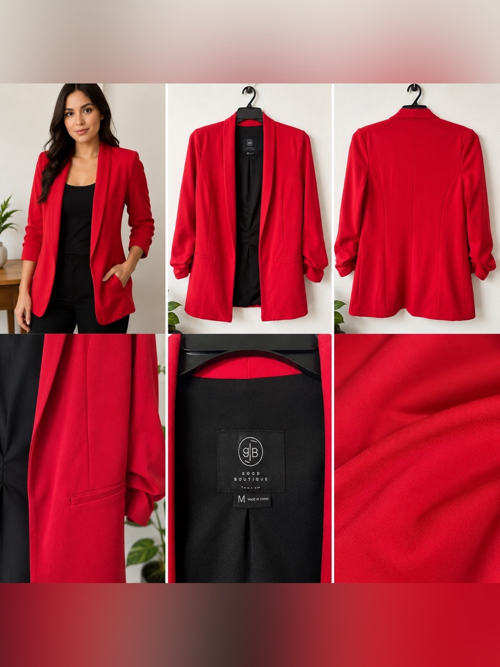 Fashion Nova Women's Bright Red Open Blazer Jacket